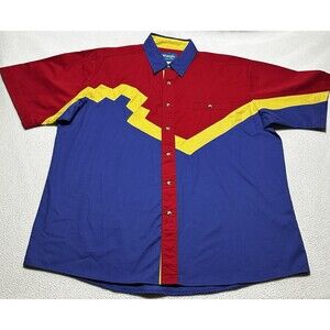 Wrangler Vtg Western Pearl Snap Cowboy Short Sleeve Shirt Rodeo Mens Large *READ